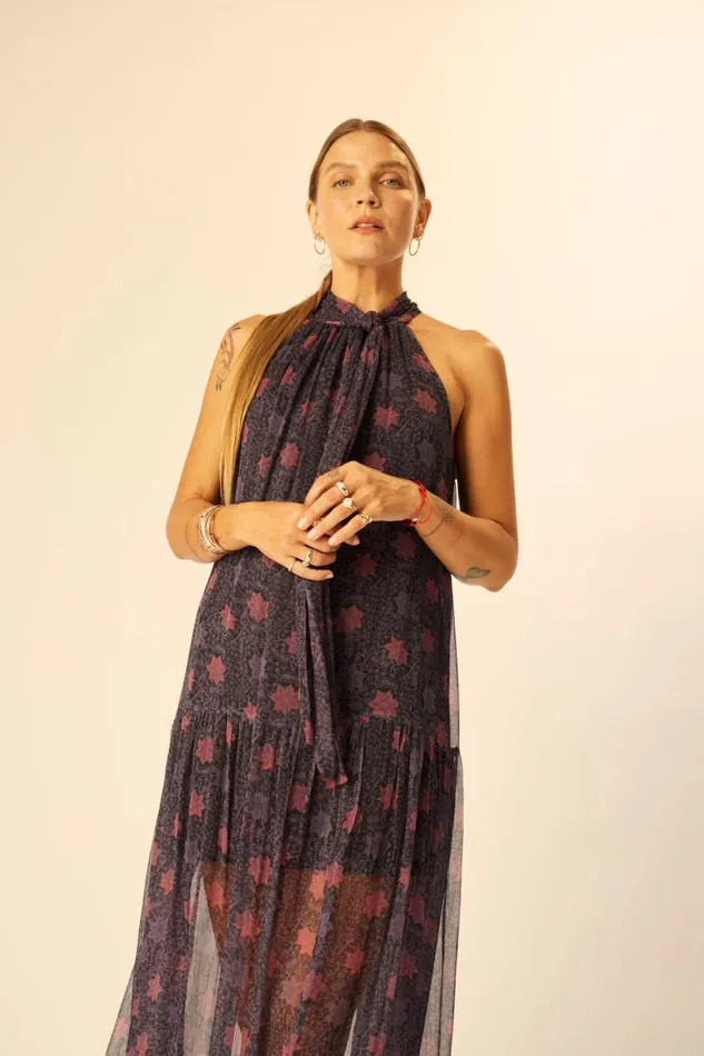 Natalie Martin INDIANA MAXI Snowflake Aubergine Shop Dresses