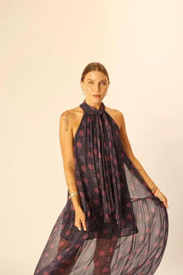 Natalie Martin INDIANA MAXI Snowflake Aubergine Shop Dresses