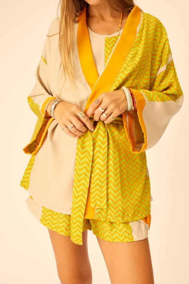 Natalie Martin SAYLOR KIMONO Block Zigzag Tangerine Shop Coverups