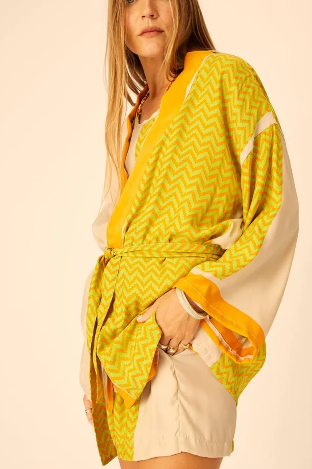 Natalie Martin SAYLOR KIMONO Block Zigzag Tangerine Shop Coverups