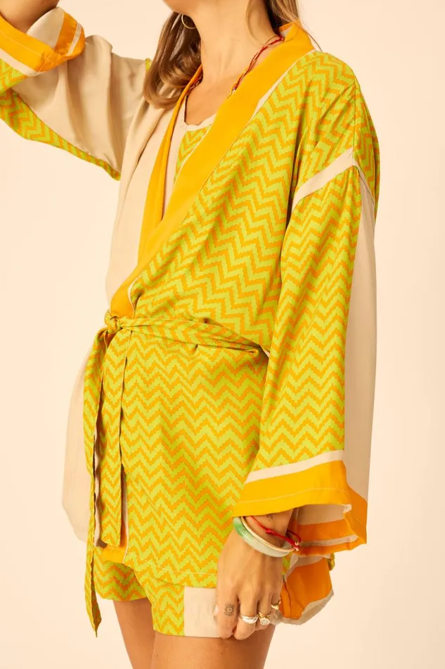 Natalie Martin SAYLOR KIMONO Block Zigzag Tangerine Shop Coverups