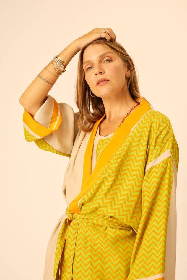 Natalie Martin SAYLOR KIMONO Block Zigzag Tangerine Shop Coverups