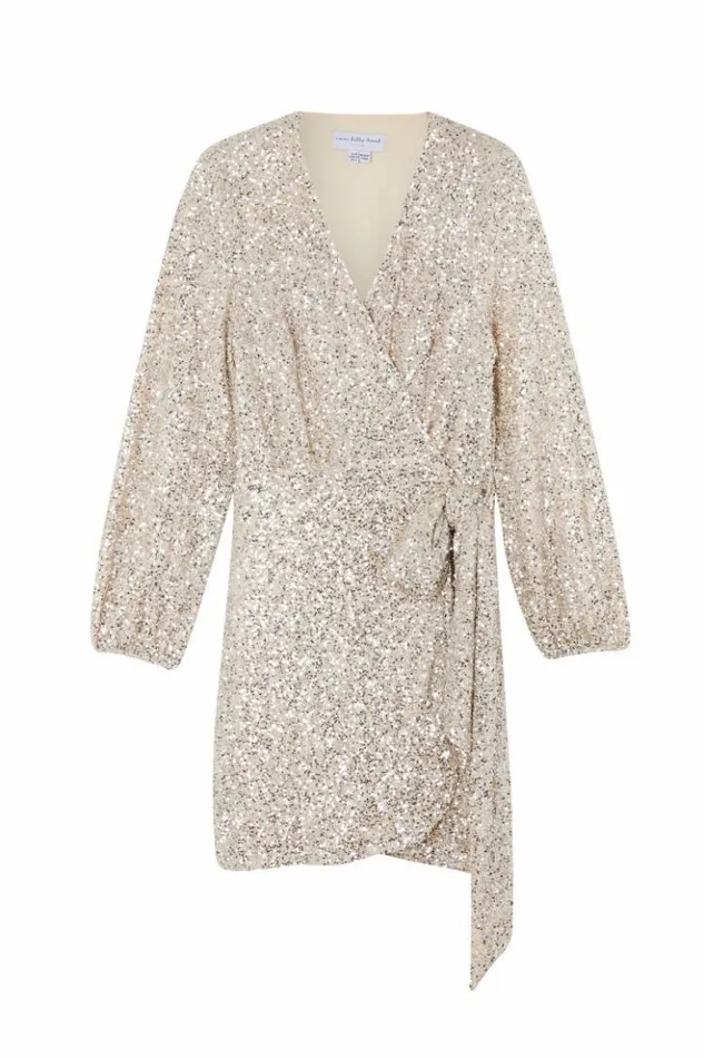 Never Fully Dressed Silver Sequin Mini Vienna Wrap Dress Women Sequins