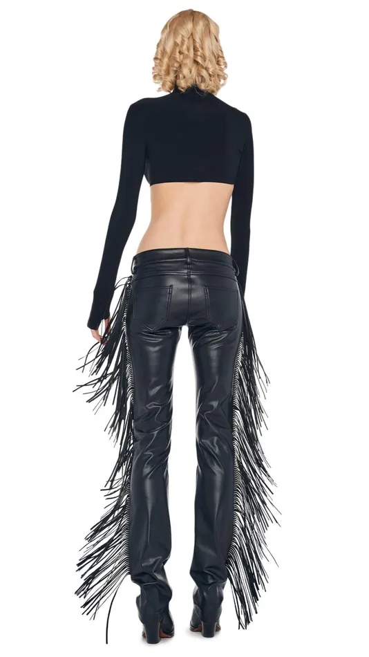 Norma Kamali Bottoms FRINGE BOOT LEG JEAN Black 8211 Clothing