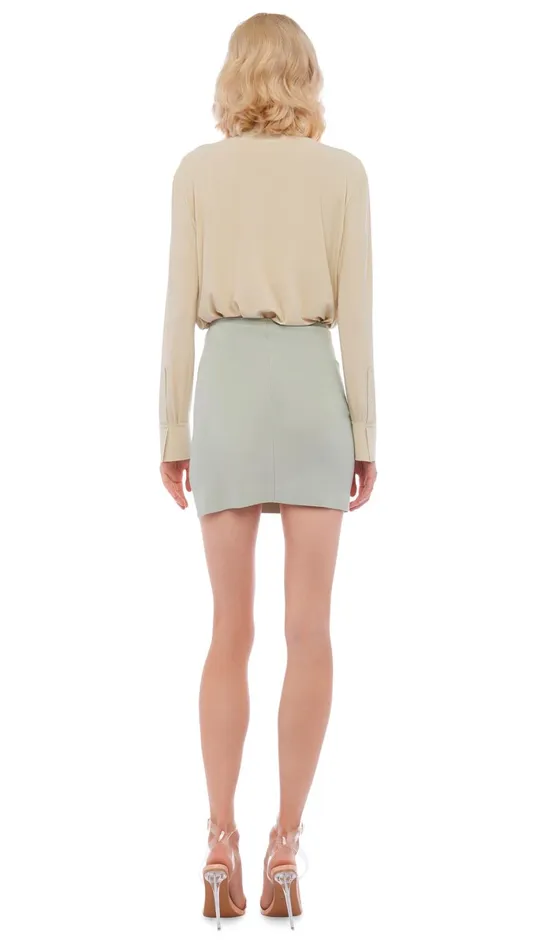 Norma Kamali Bottoms SIDE SLIT MINI SKIRT Dried Sage 8211 Clothing