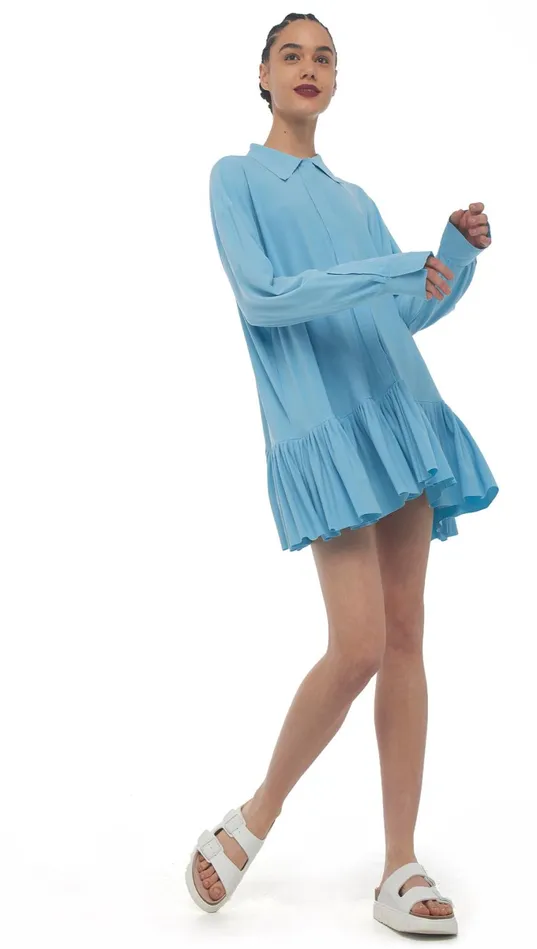 Norma Kamali Tops OVERSIZE BF RUFFLE NK SHIRT Powder Blue 8211 Clothing