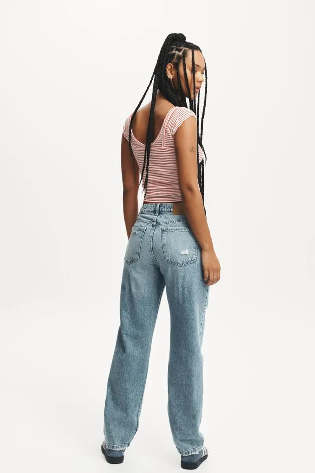 Original Straight Jean Breeze Blue Worn Women Cotton On Pants