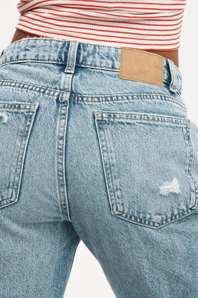 Original Straight Jean Breeze Blue Worn Women Cotton On Pants