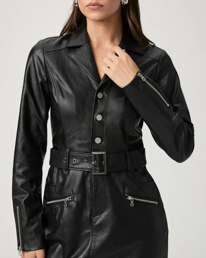 PAIGE Dresses Women Strada Moto Dress 8211 Black Faux Leather