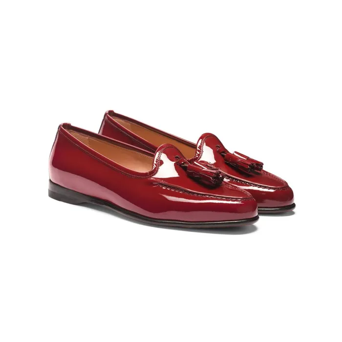 Santoni Red Patent Leather Andrea Tassel Loafer Women Loafers