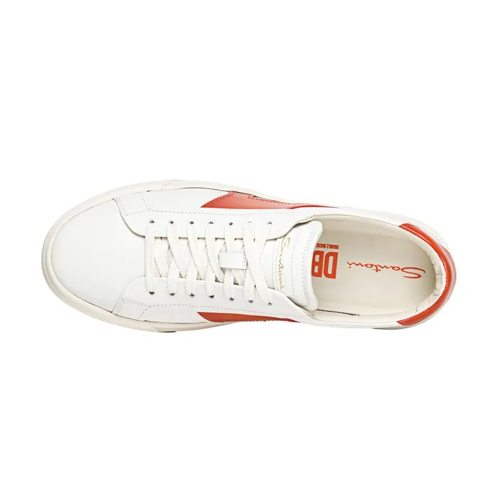 Santoni White And Orange Leather Double Buckle Sneaker Men Sneakers
