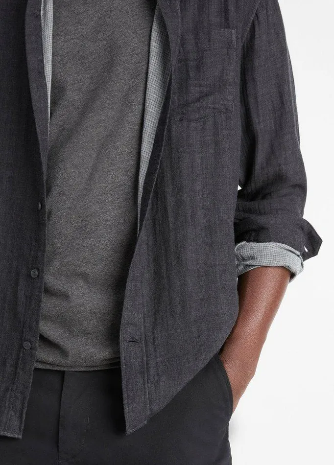 Shirts Men Vince Double Face Long Sleeve Heather Black Shirts Men Vince Double Face Long Sleeve Heather Black