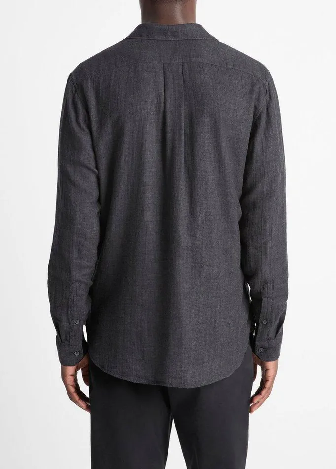 Shirts Men Vince Double Face Long Sleeve Heather Black Shirts Men Vince Double Face Long Sleeve Heather Black