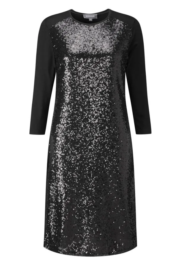 Sosandar Dresses Women Black Sequin Front Jersey Shift Dress Black