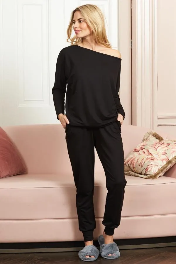 Sosandar Nightwear Women Black Premium Slim Leg Joggers Black