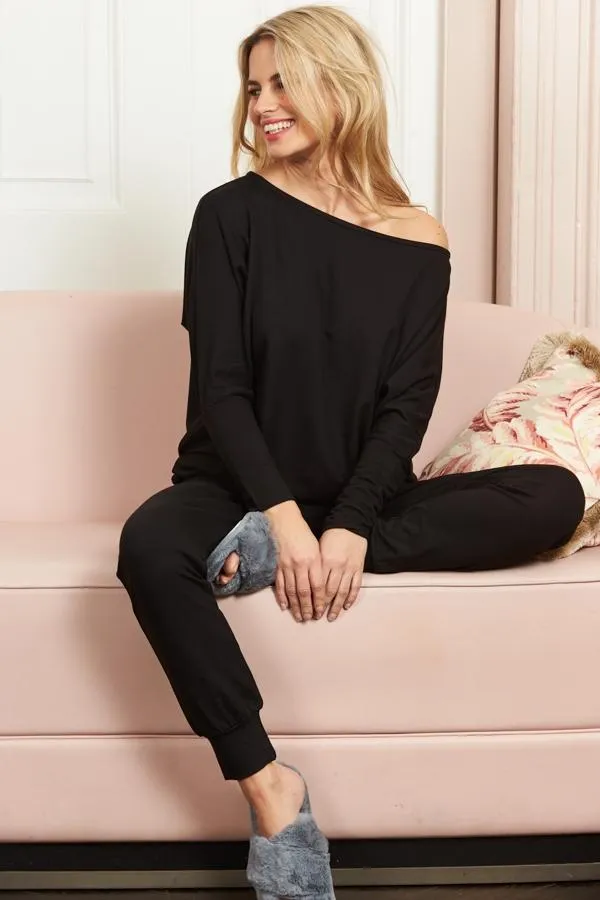 Sosandar Nightwear Women Black Premium Slim Leg Joggers Black