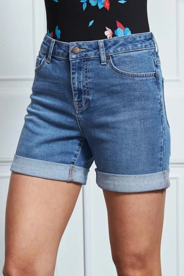 Sosandar Shorts Women Mid Blue Turn Up Denim Shorts Mid Blue