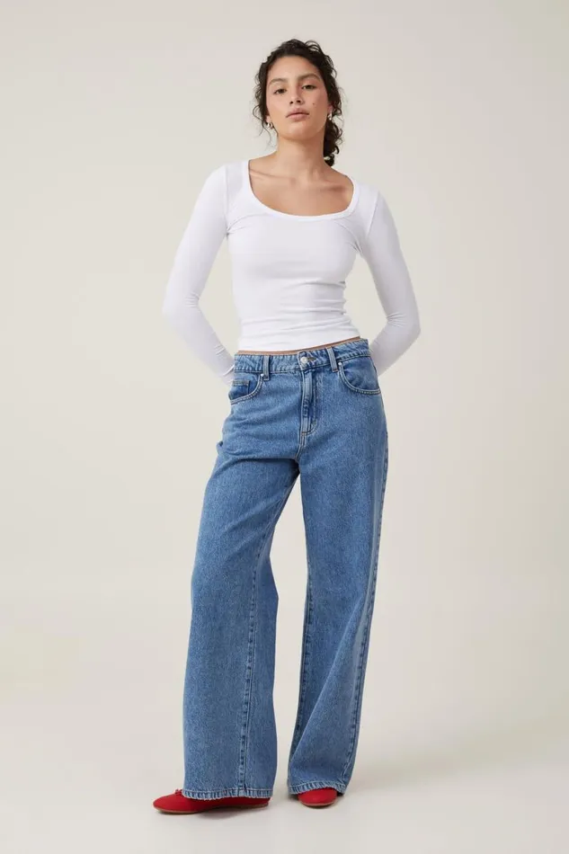 Staple Rib Scoop Neck Long Sleeve Top White Ii Women Cotton On Tops