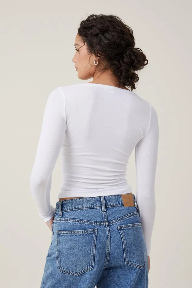 Staple Rib Scoop Neck Long Sleeve Top White Ii Women Cotton On Tops