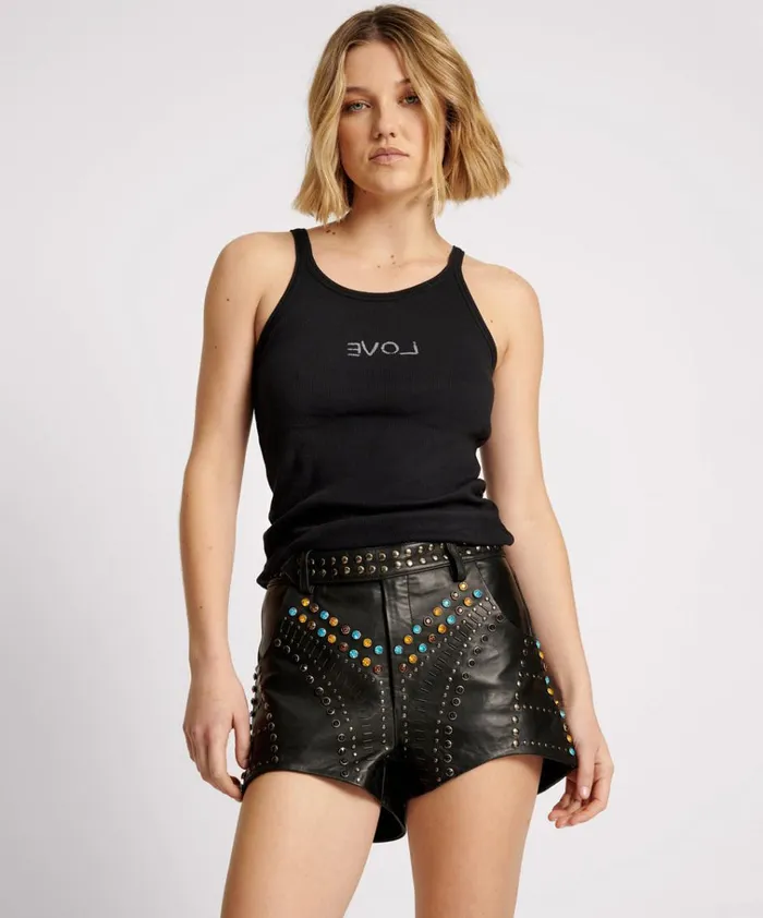 STUDDED JEWEL HIGH WAIST LEATHER SHORTS Women One Teaspoon Bottoms STUDDED JEWEL HIGH WAIST LEATHER SHORTS Women One Teaspoon Bottoms