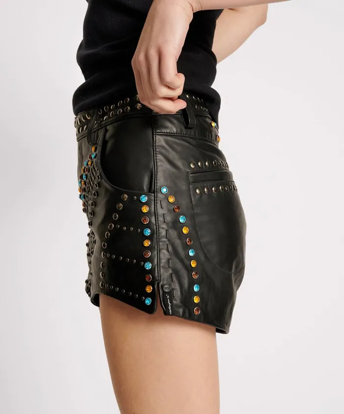 STUDDED JEWEL HIGH WAIST LEATHER SHORTS Women One Teaspoon Bottoms STUDDED JEWEL HIGH WAIST LEATHER SHORTS Women One Teaspoon Bottoms