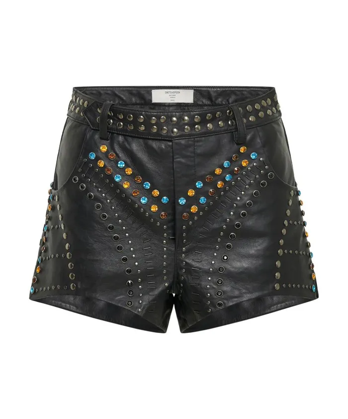 STUDDED JEWEL HIGH WAIST LEATHER SHORTS Women One Teaspoon Bottoms STUDDED JEWEL HIGH WAIST LEATHER SHORTS Women One Teaspoon Bottoms