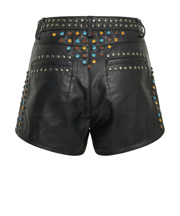 STUDDED JEWEL HIGH WAIST LEATHER SHORTS Women One Teaspoon Bottoms STUDDED JEWEL HIGH WAIST LEATHER SHORTS Women One Teaspoon Bottoms