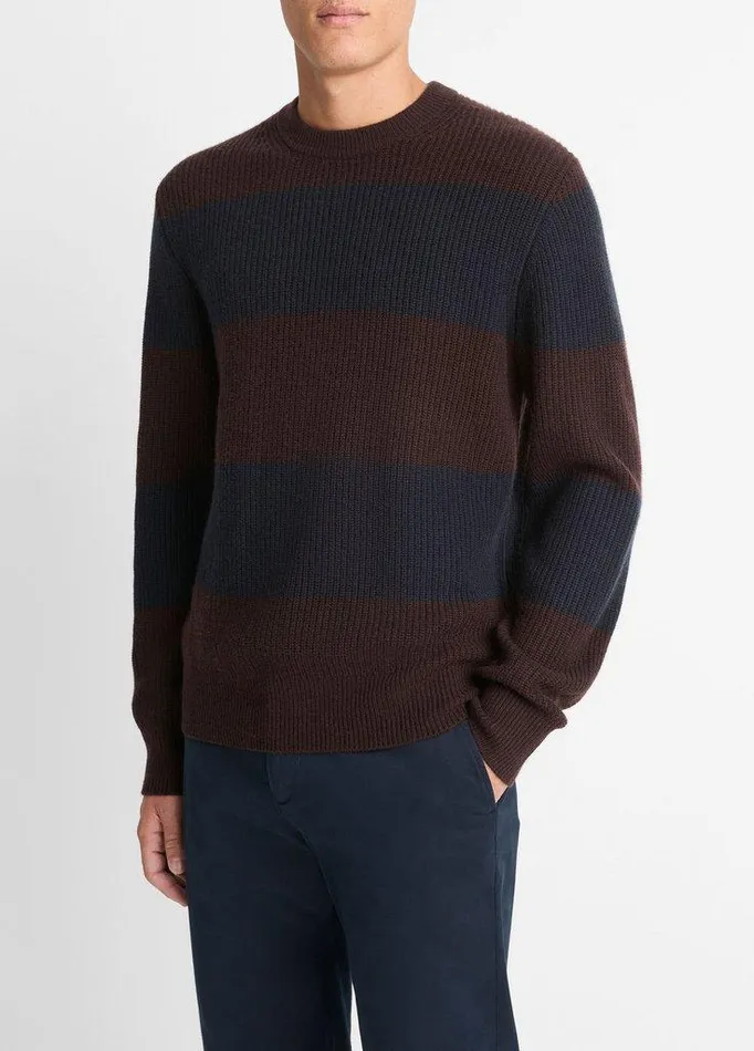 Sweaters Men Vince Striped ShakerStitch WoolCashmere Sweater Oxbloodcoastal Blue Sweaters Men Vince Striped ShakerStitch WoolCashmere Sweater Oxbloodcoastal Blue