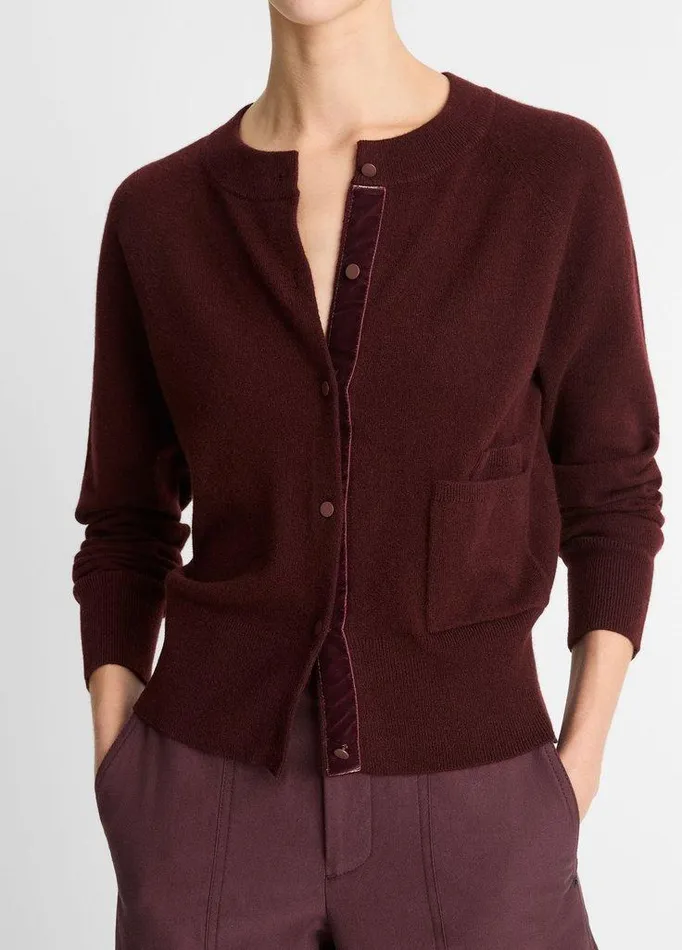 Sweaters Women Vince VelvetTrim WoolBlend Cardigan Black Rose Sweaters Women Vince VelvetTrim WoolBlend Cardigan Black Rose
