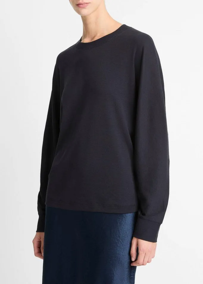 TShirts Women Vince Pima Cotton Relaxed LongSleeve TShirt Coastal Blue