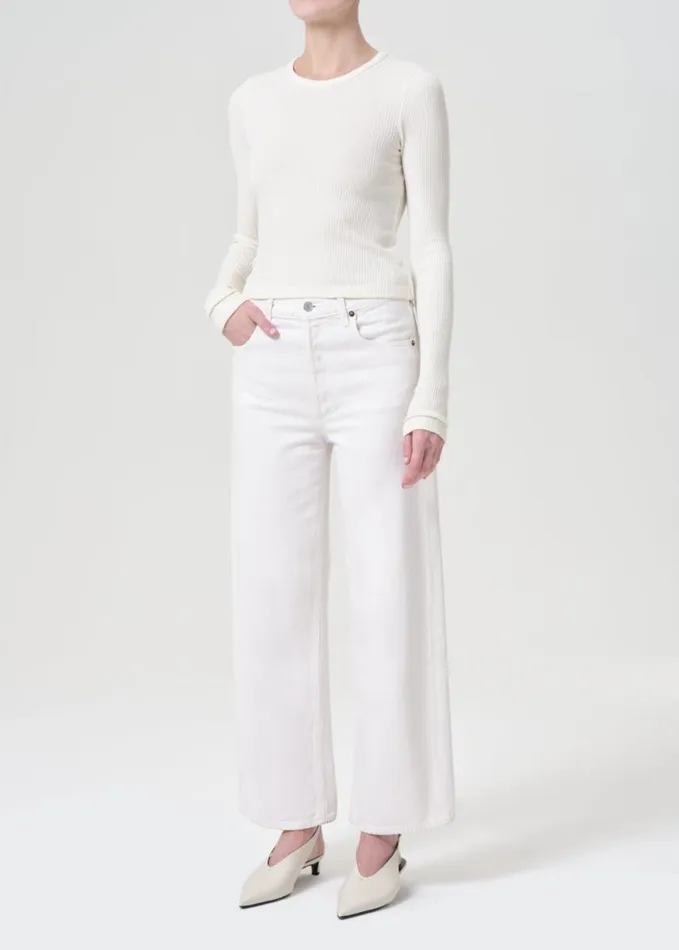 Tops and Bodysuits Women Agolde Alma Shrunken Crewneck In Oat Milk