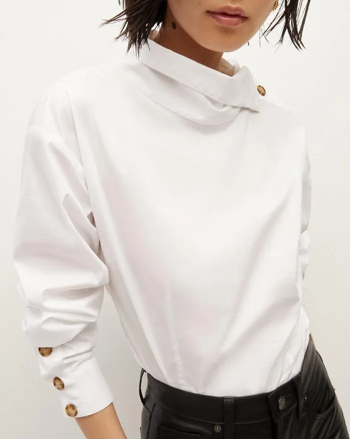 Tops and Tees Shop Veronica Beard Fauri Asymmetrical Poplin Shirt White