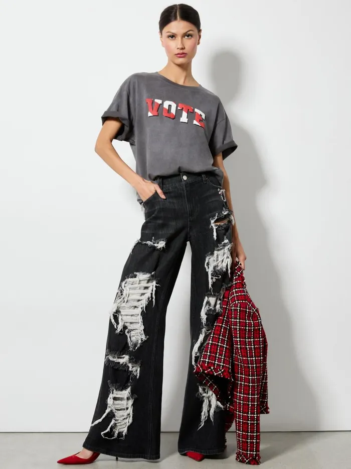 Tops Women Alice Olivia AO X I AM A VOTER EVAN OVERSIZED TEE United