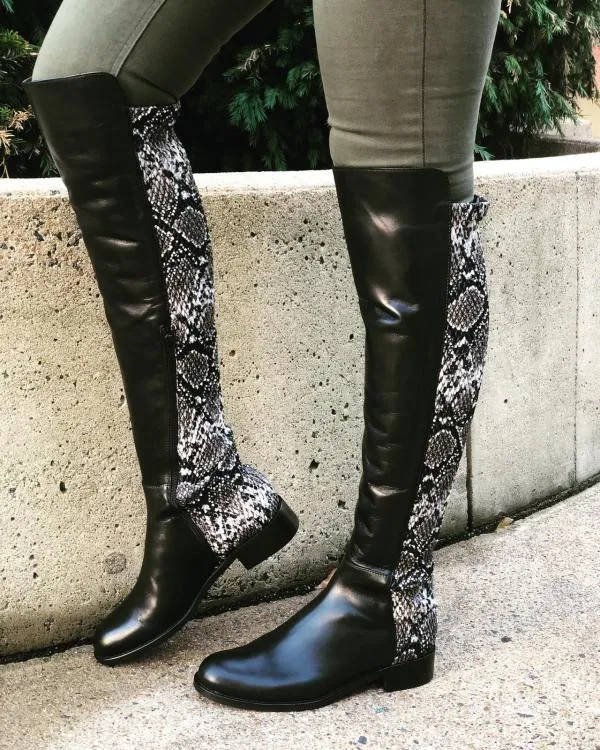 Vinci Leather Boots and Booties The Moengo Black Leather Leopard Knee High Boot 8211 Women