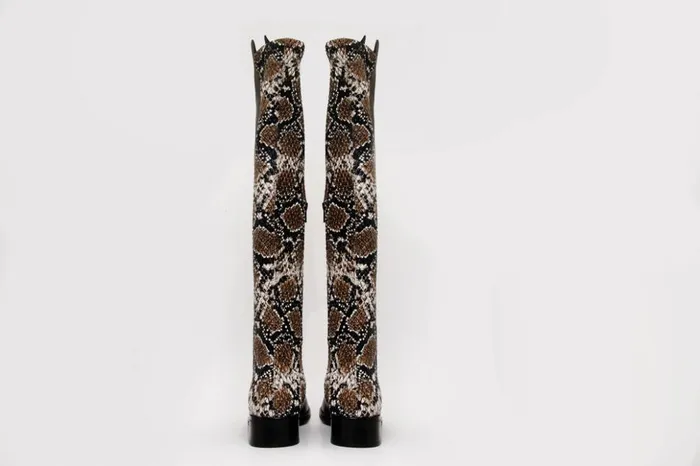 Vinci Leather Boots and Booties The Moengo Black Leather Leopard Knee High Boot 8211 Women