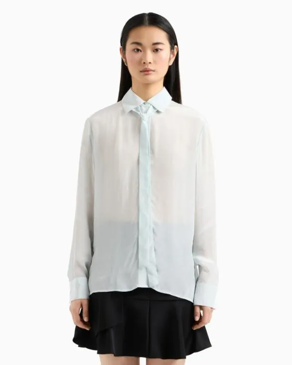 Viscose Shirt With Bow Lightblue Women Armani Shirts And Tops