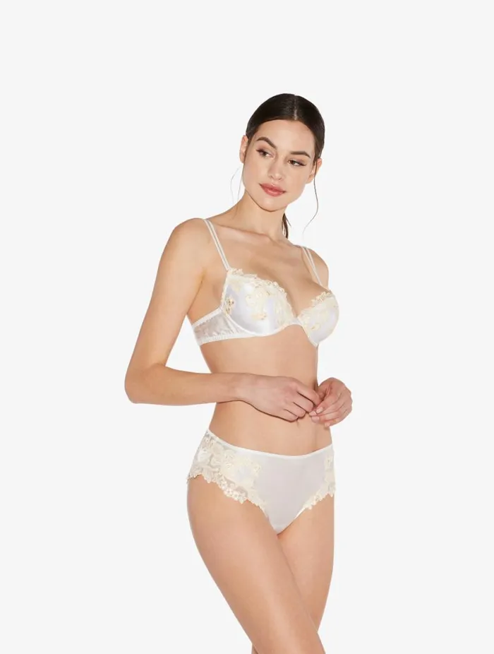 White Silk Medium Briefs With Frastaglio Lingerie La Perla Midrise
