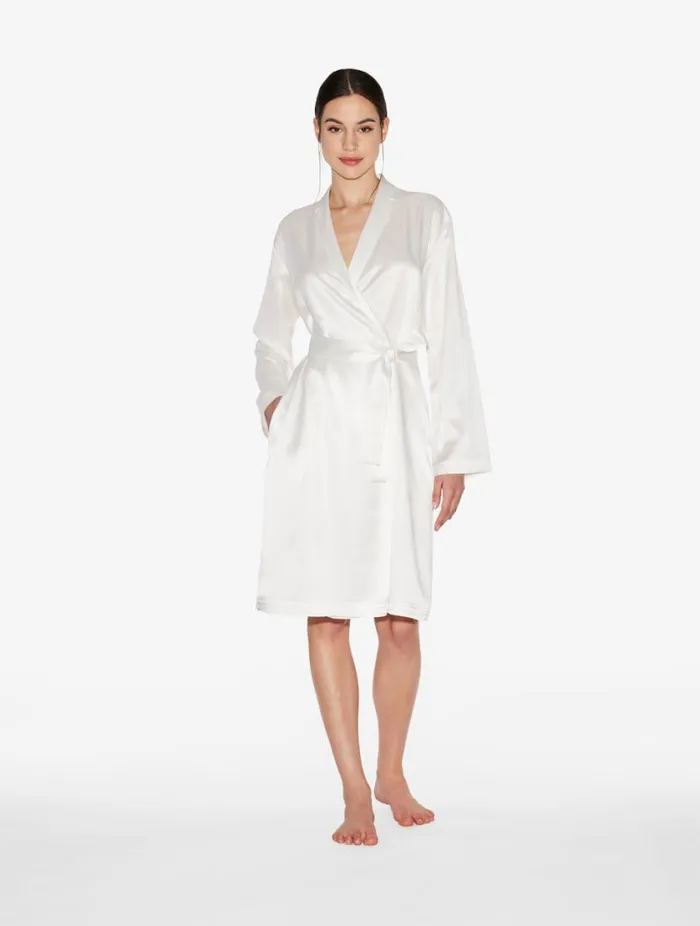 White Silk Short Robe Sleepwear La Perla Robes