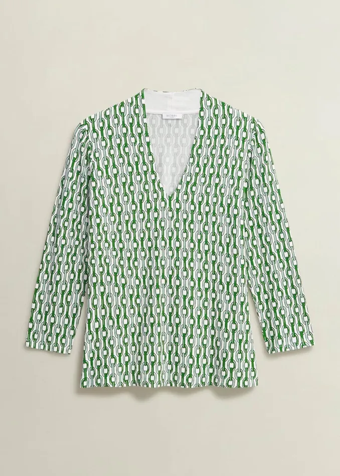 Women Aimee Printed Top Green Ivory Hobbs Tops