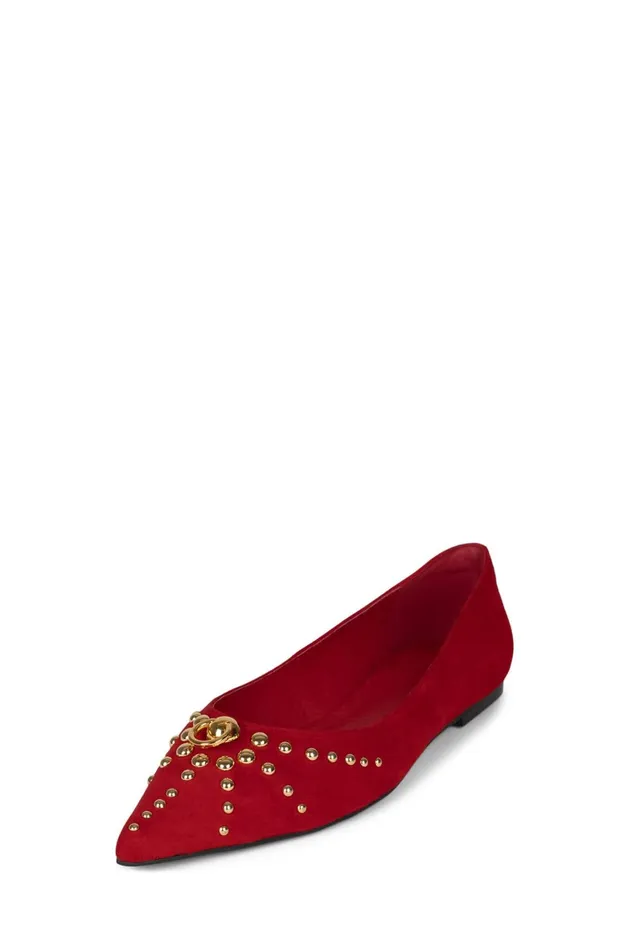 Women Ballet Flats Jeffrey Campbell APPEALING Red Suede Gold