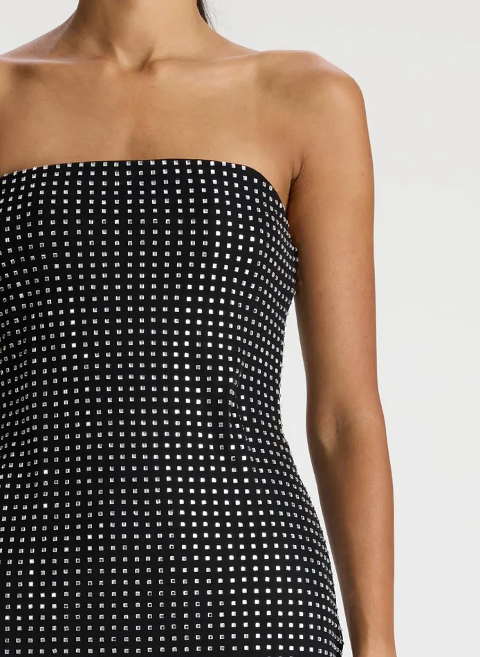 Women Dresses ALC Elizabeth Rhinestone Mesh Midi Dress Blacksilver