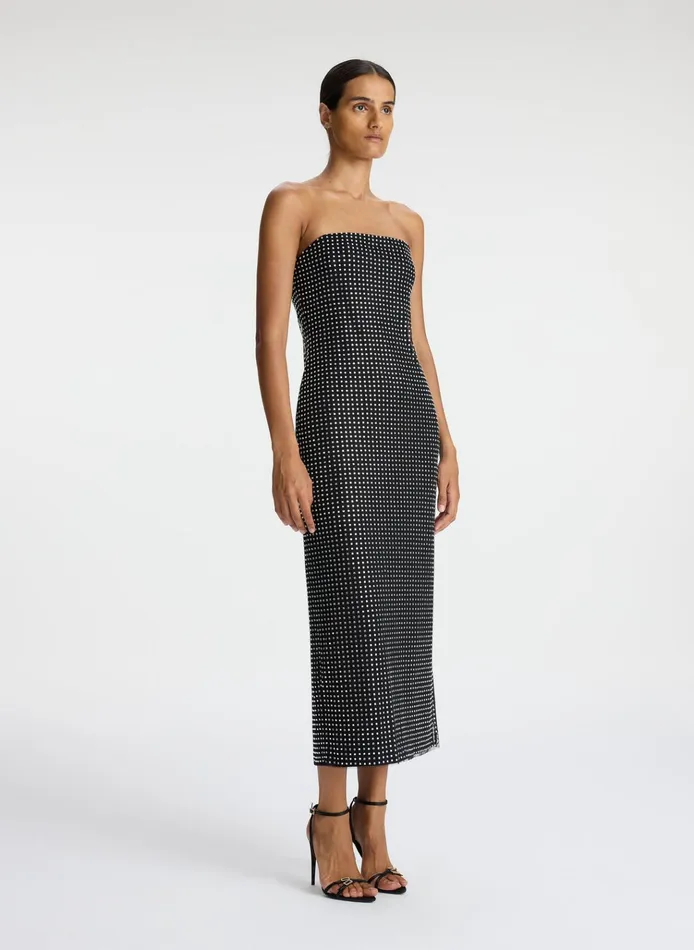 Women Dresses ALC Elizabeth Rhinestone Mesh Midi Dress Blacksilver