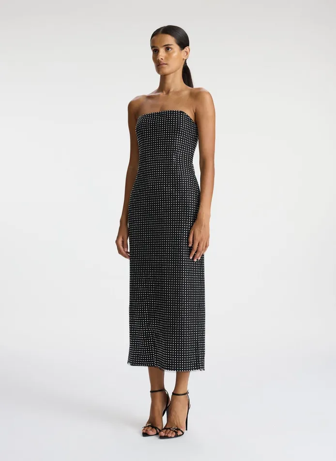 Women Dresses ALC Elizabeth Rhinestone Mesh Midi Dress Blacksilver