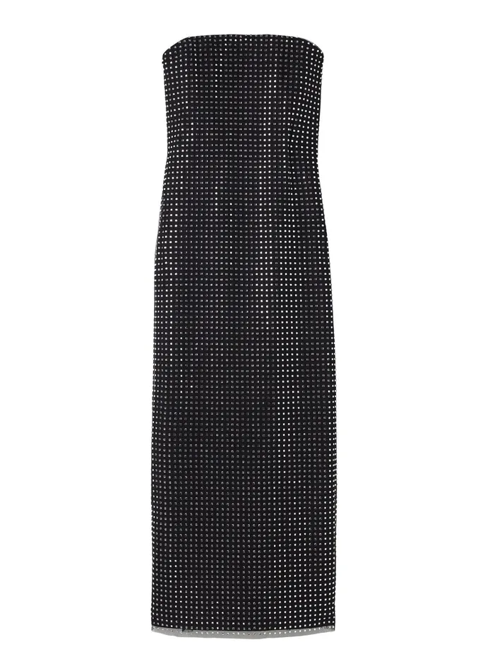 Women Dresses ALC Elizabeth Rhinestone Mesh Midi Dress Blacksilver