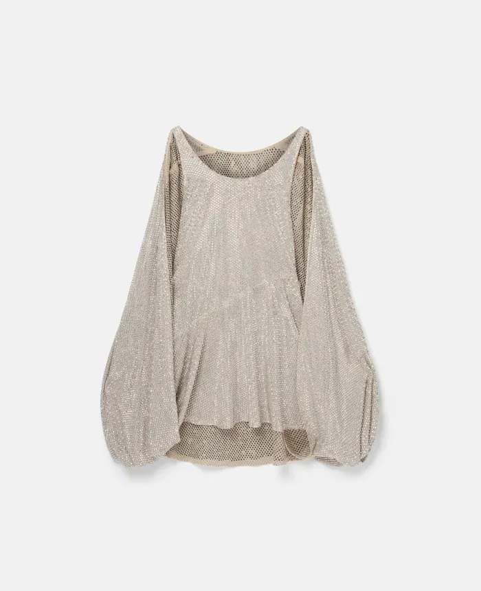 Women Dresses Stella McCartney Crystal Strass Silk Cape Mini Dress Silver