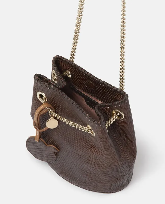 Women Iconic Falabella Stella McCartney Falabella ScaleEmbossed Bucket Bag Chocolate Brown