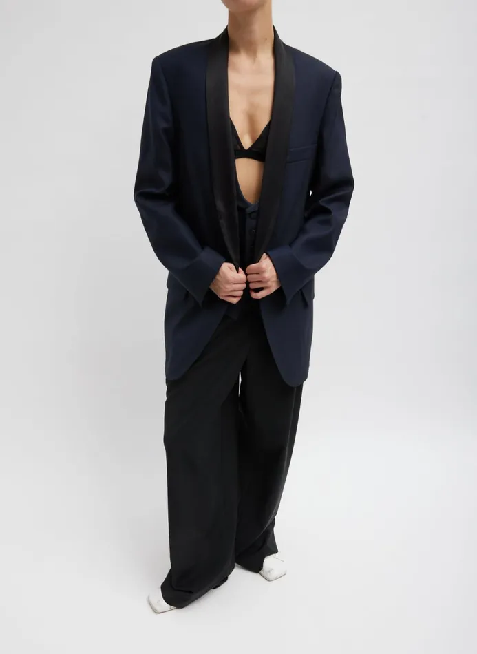 Women Jackets and Outerwear Tibi Birdseye Tuxedo Jacket Navy Multi