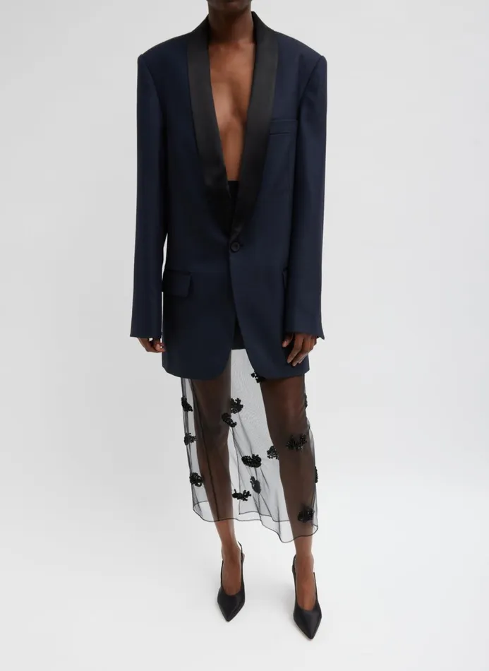 Women Jackets and Outerwear Tibi Birdseye Tuxedo Jacket Navy Multi