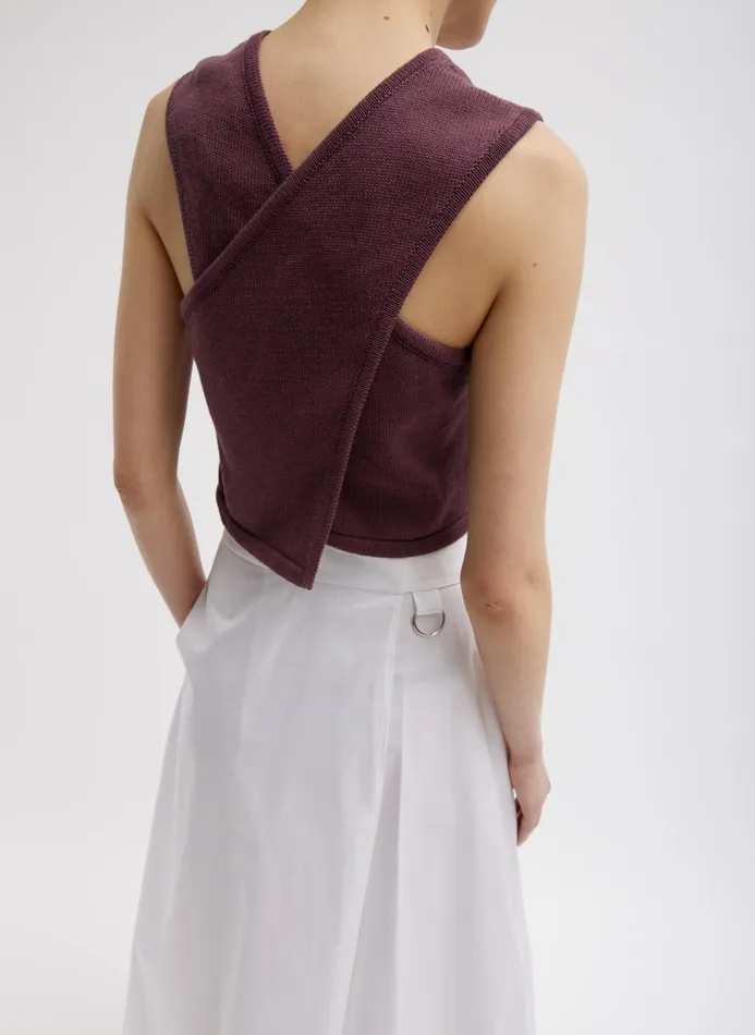 Women Knitwear and Sweatshirts Tibi Cotton Criss Cross Cropped Sleeveless Sweater Cinnamon