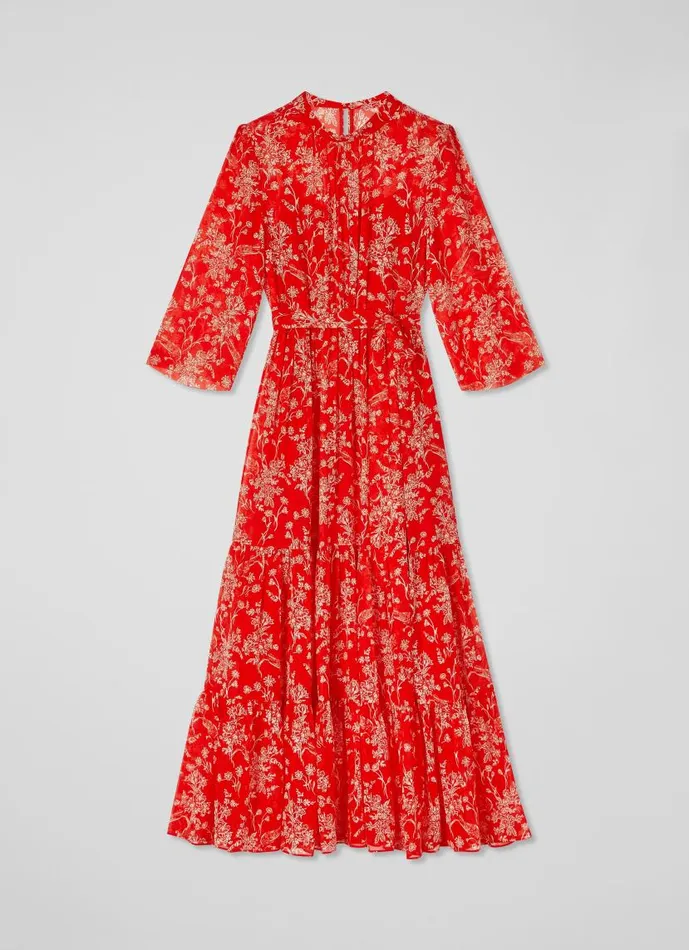Women Olivia Red And Cream Silk Georgette Maxi Dress Red LKBennett Dresses